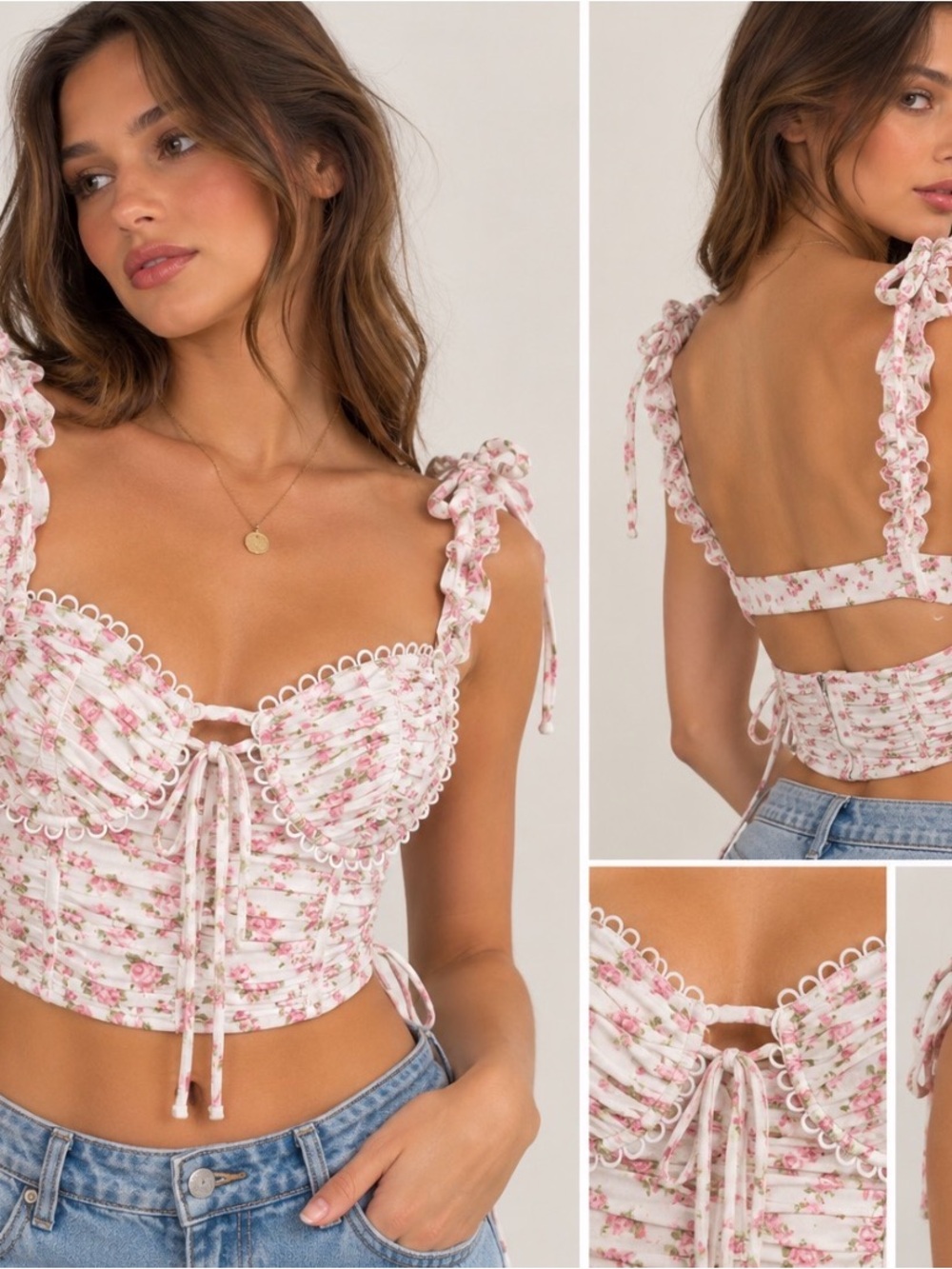 NWT Sky to Moon Pink Floral Ruffle Corset Top Size S